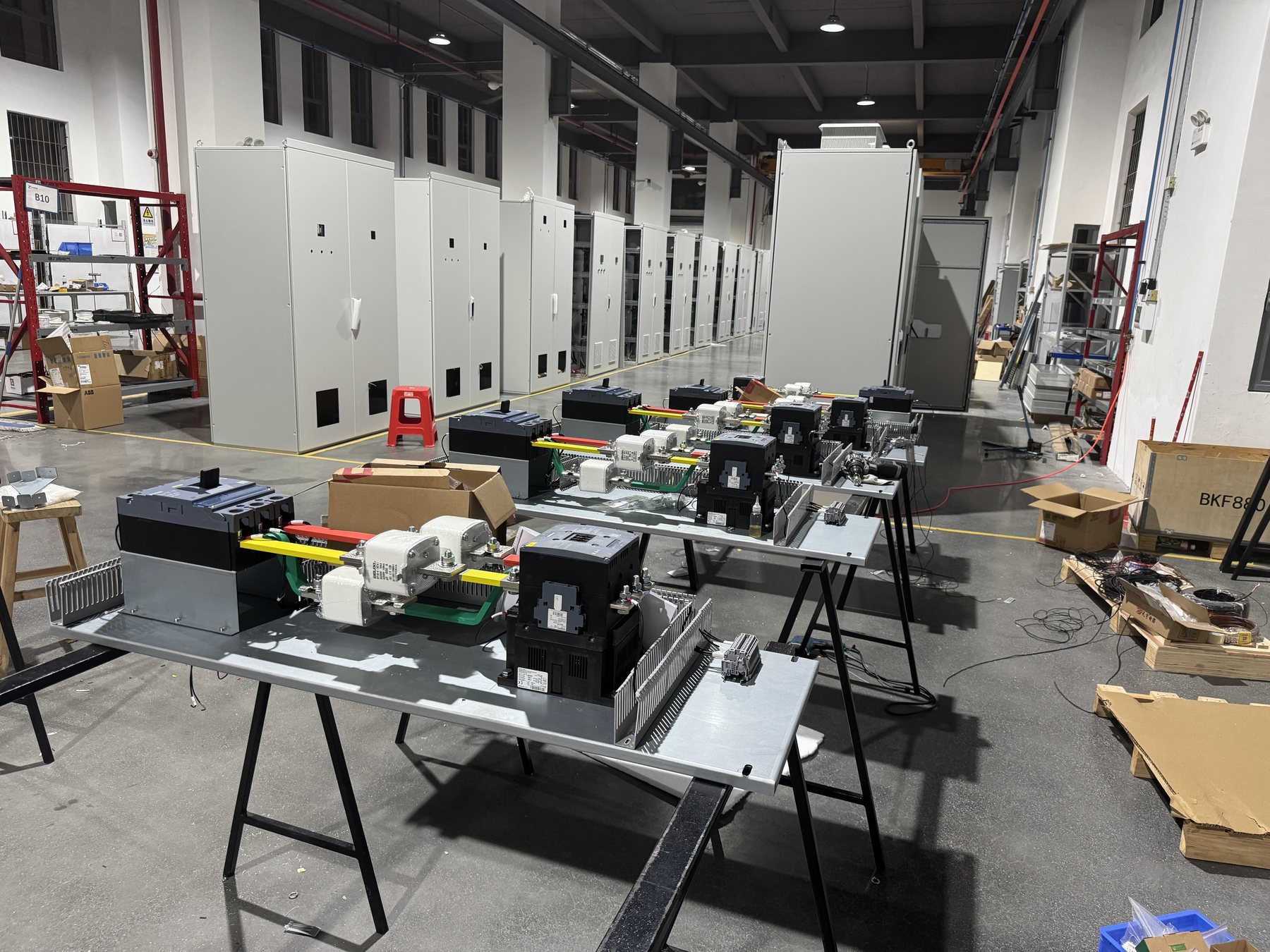 Factory workshop overview for electrical control cabinet manufacturing