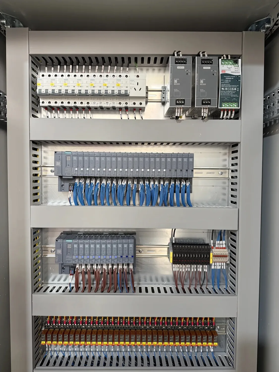 i/o and power distribution detail for wastewater treatment PLC control cabinet