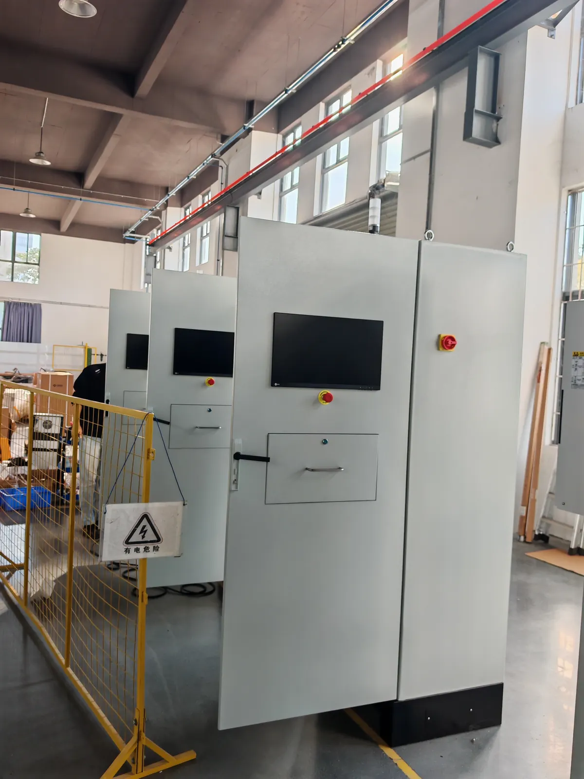 Multiple engine bolt tightening workstations across the assembly process