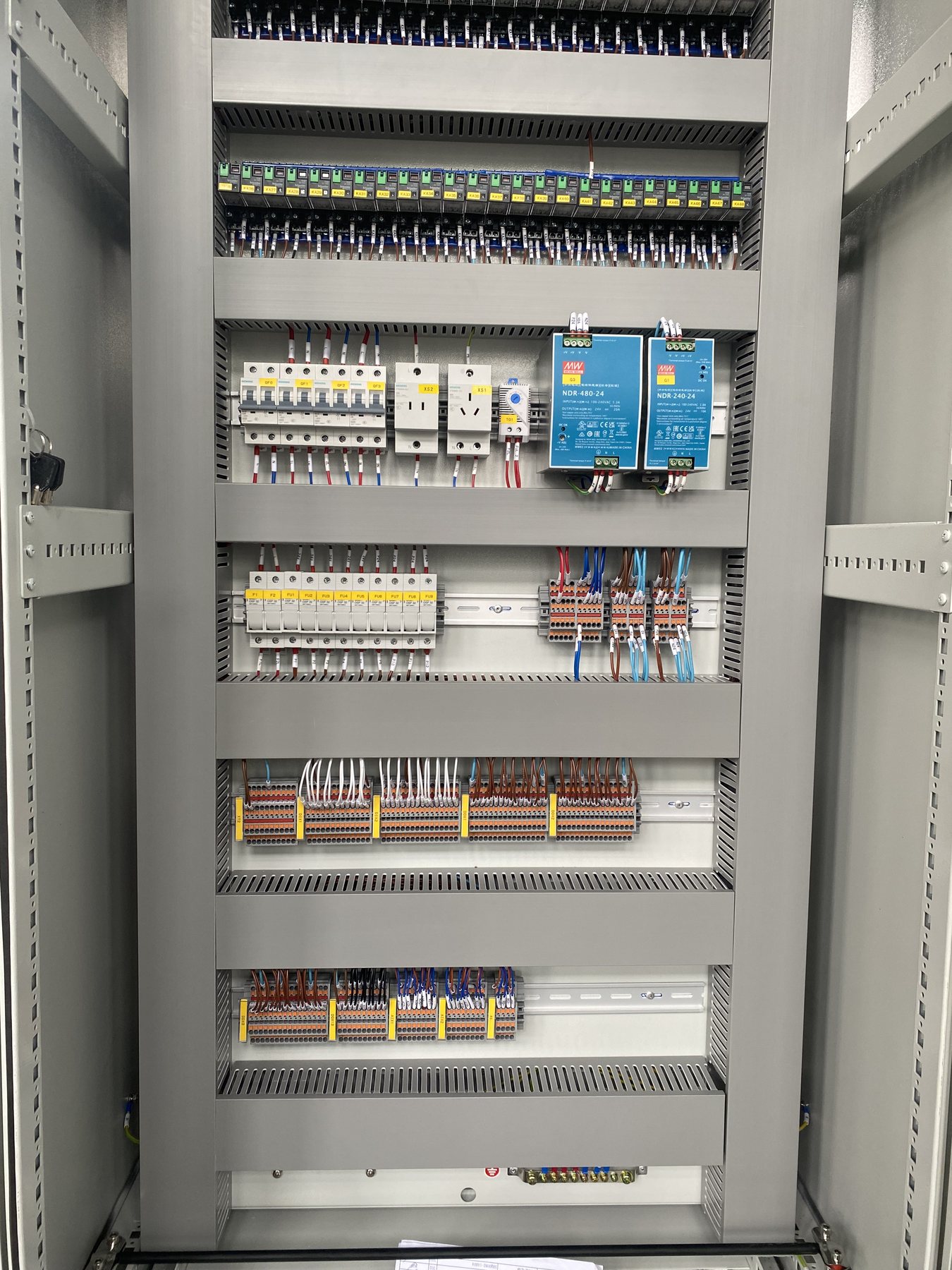 Custom electrical control panel wiring and terminal detail